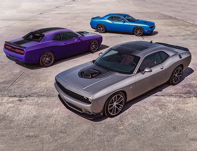 2016 Dodge Challenger Clic American Muscle Car Challenger Howls High Performance Sxt Plus With The Available Body Side Stripe 392 Hemi Pack Shaker And R T Pictured Here Shown In