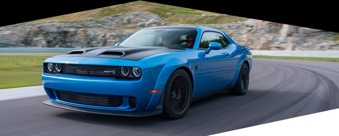 Three-quarter front view of a 2019 Dodge Challenger SRT Hellcat Widebody.