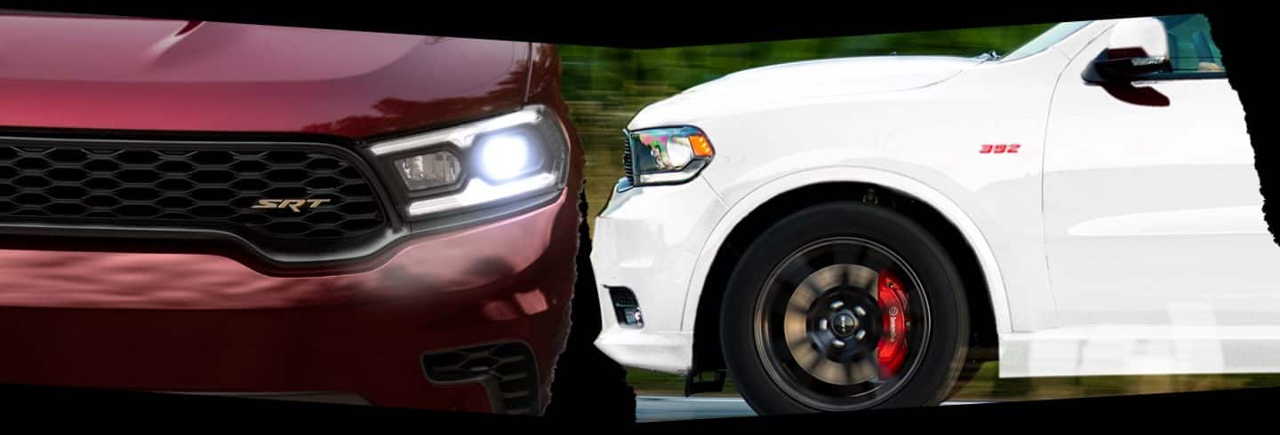 A pair of images depicting the 2022 Dodge Durango SRT from two different angles.