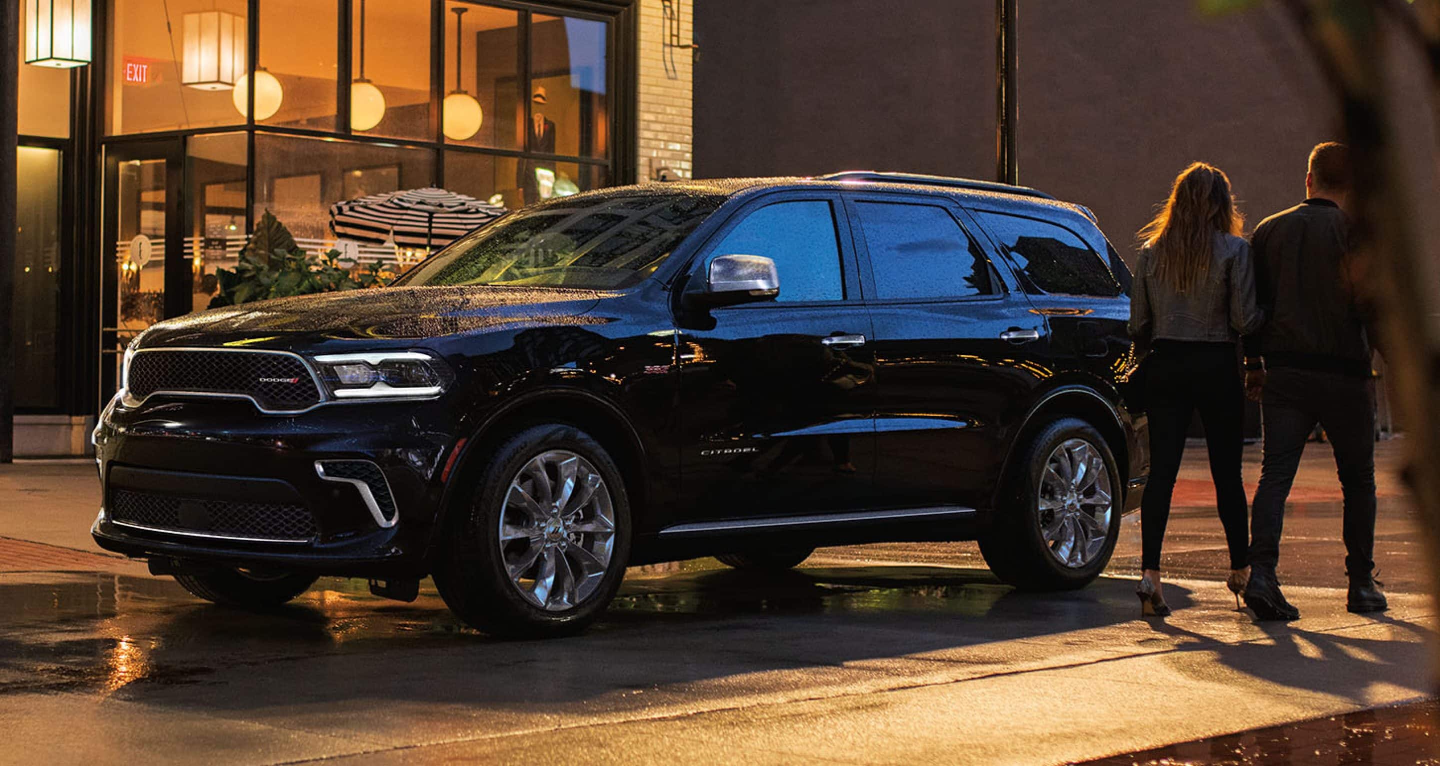 2024 dodge durango parked in front of upscale restaurant. 