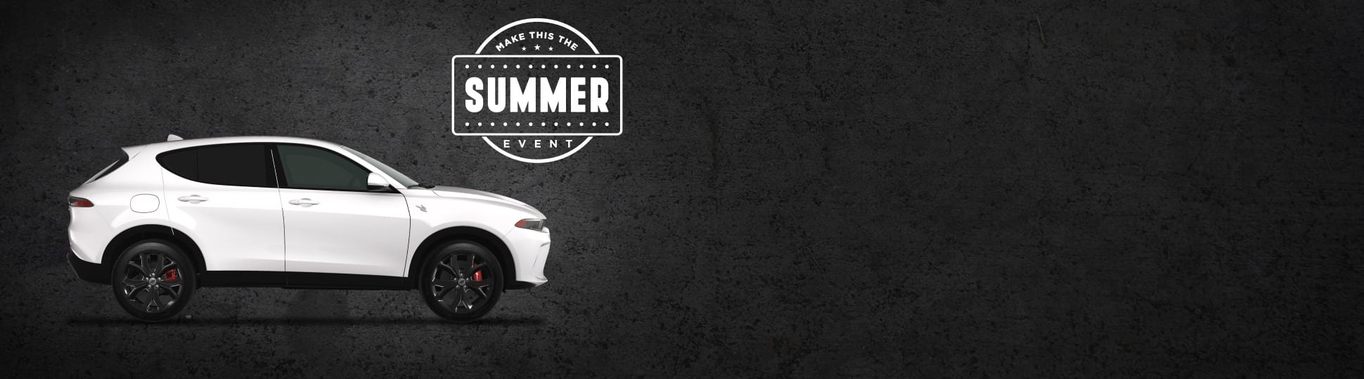 A passenger-side profile of a white 2024 Dodge Hornet R/T. Make This The Summer Event.