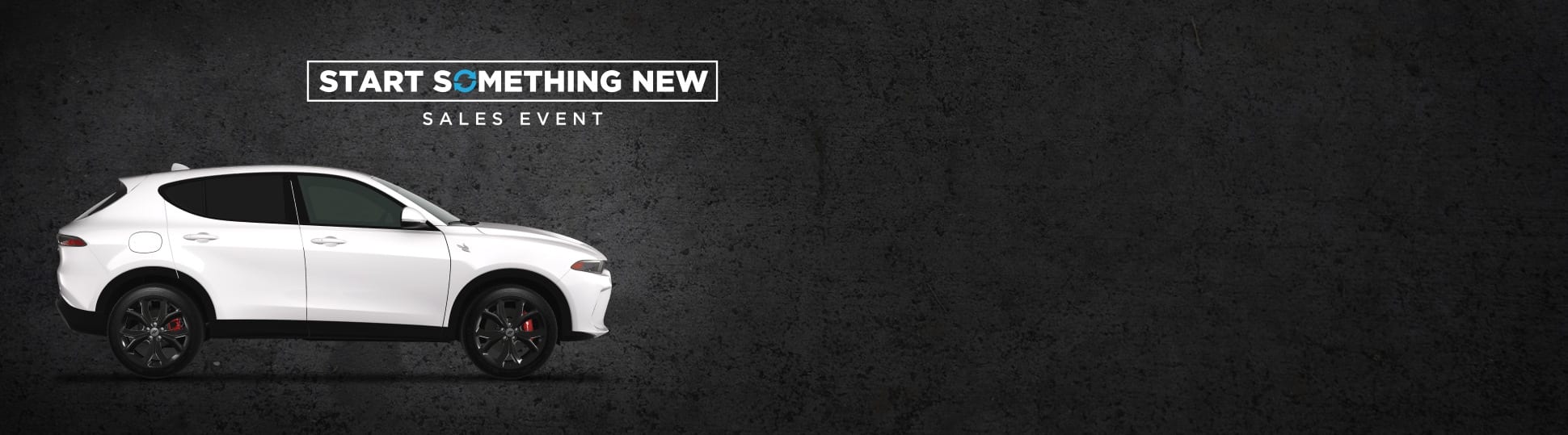 A passenger-side profile of a white 2025 Dodge Hornet R/T. Start Something New Sales Event.