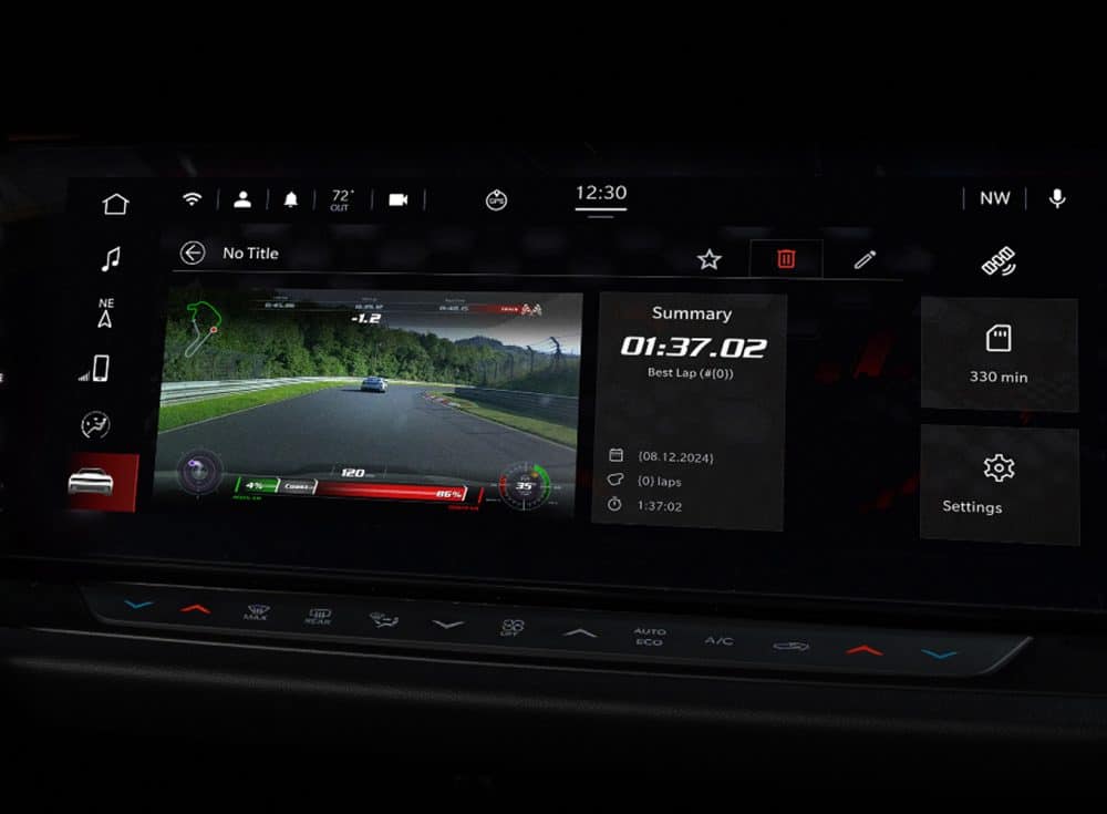 Drive eXperience Recorder lap summary on the Charger touchscreen